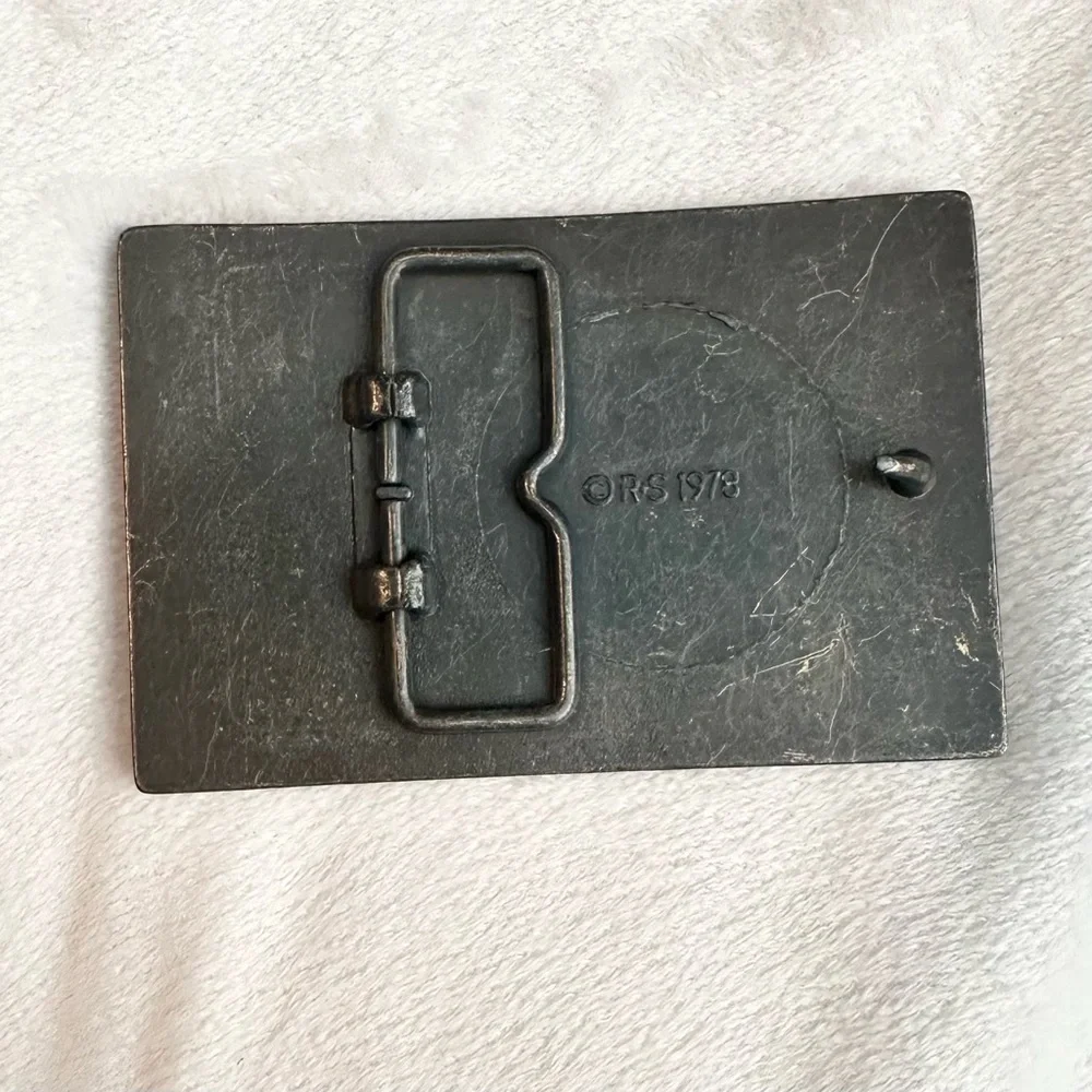 Vintage 1978 Kawasaki Brass Belt Buckle Big K Logo Embossed Textured Motorcycle